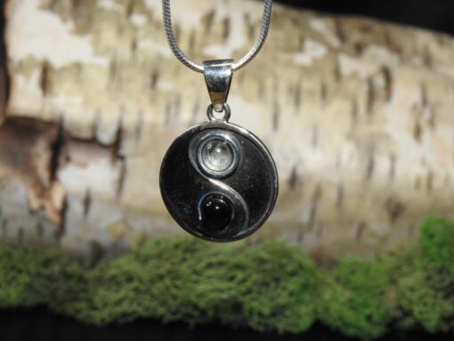 Moonstone/Onyx Yin Yang Sterling Silver Pendant (.925)