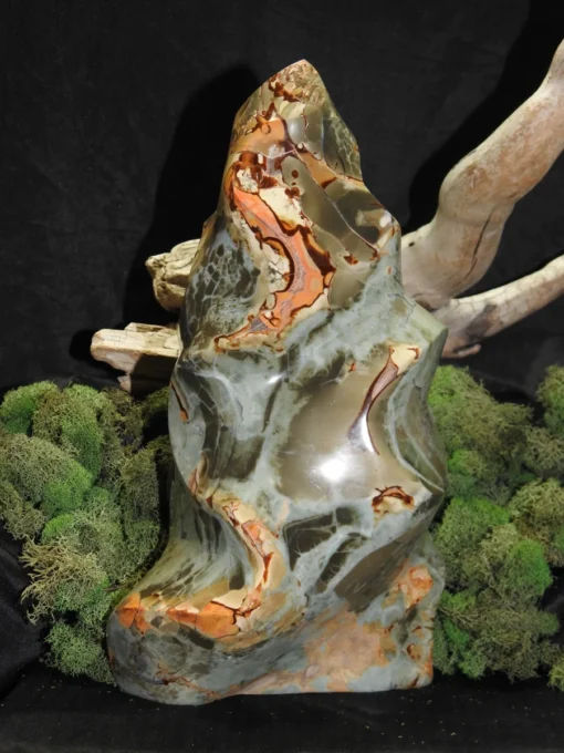 Large Polychrome Jasper Flame Carving