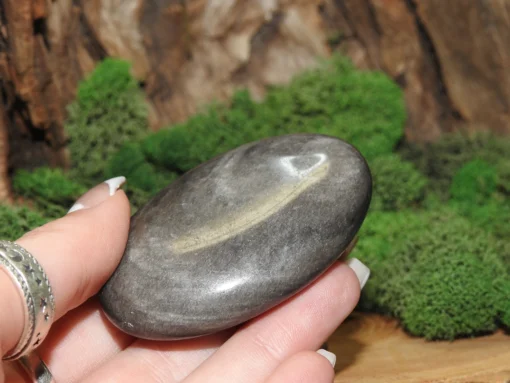 Silver Sheen Obsidian Palm Stone - Image 3