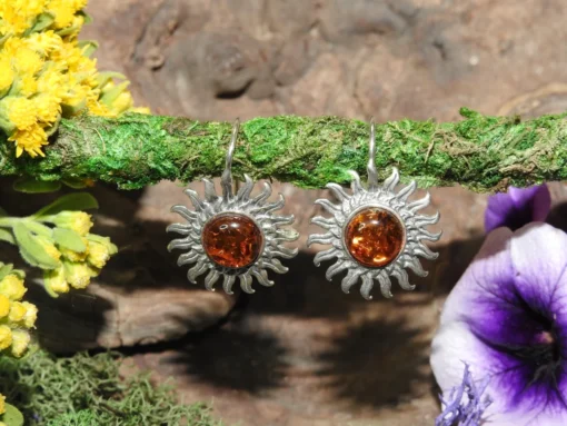Amber Sun Earrings .925 Sterling Silver