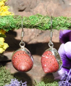 Red Coral Shell Earrings .925 Sterling Silver