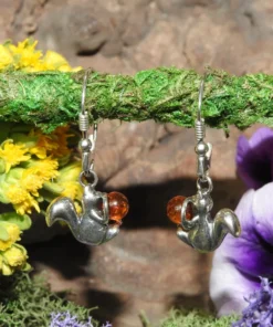 Amber Squirrel Earrings .925 Sterling Silver