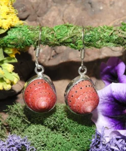 Red Coral Shell Earrings .925 Sterling Silver