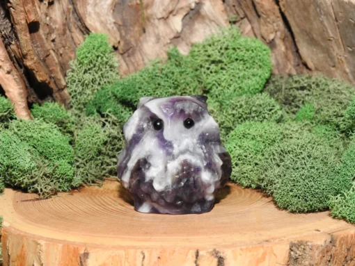 Chevron Amethyst Owl Carving