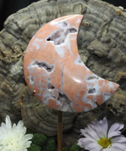 Pink Agate Moon On Stand