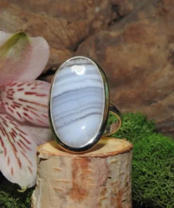 Blue Lace Agate Sterling Silver Ring Size 9