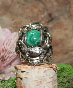 Malachite Sterling Silver Snake Ring-Size 7.5