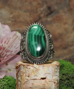 Malachite Sterling Silver Ring-Size 9