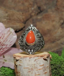 Red Coral Sterling Silver Ring-Size 7