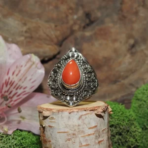 Red Coral Sterling Silver Ring-Size 7
