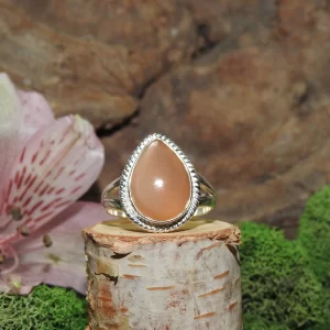 Peach Moonstone Sterling Silver Ring-Size 7