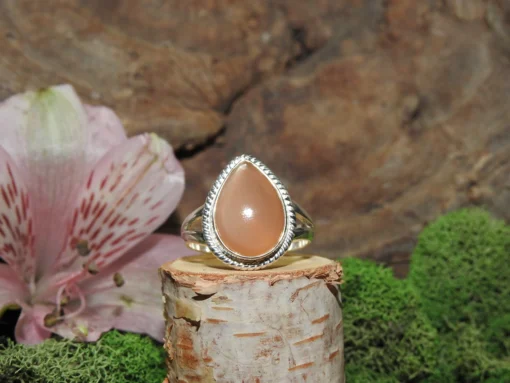 Peach Moonstone Sterling Silver Ring-Size 7