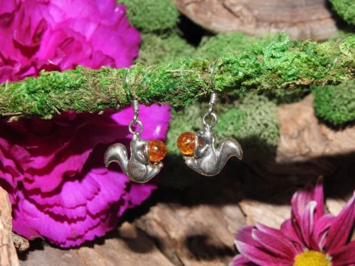 Amber Squirrel .925 Sterling Silver Earrings