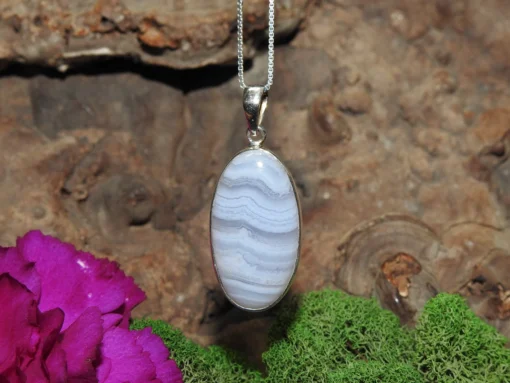 Blue Lace Agate .925 Sterling Silver Pendant