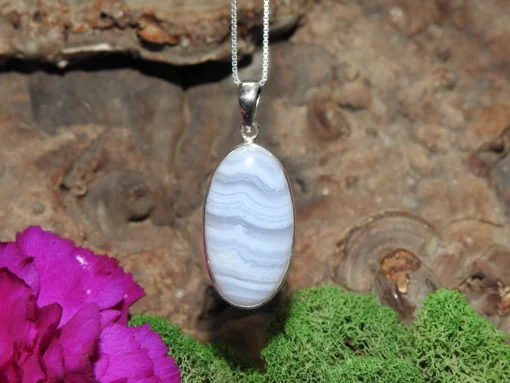 Blue Lace Agate .925 Sterling Silver Pendant - Image 2