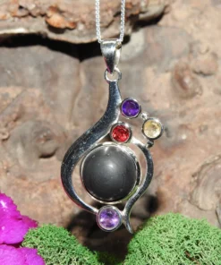 Shungite w/Gems .925 Sterling Silver Pendant