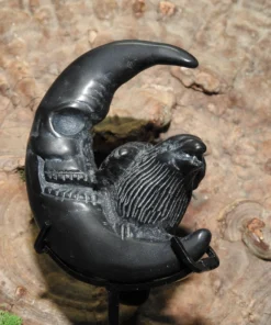 Black Obsidian Raven on Moon with stand