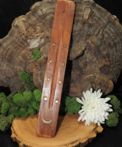Star & Moon Wooden Incense Holder-Brass Inlay
