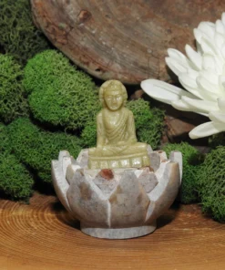 Soapstone Buddha on Lotus Incense Holder