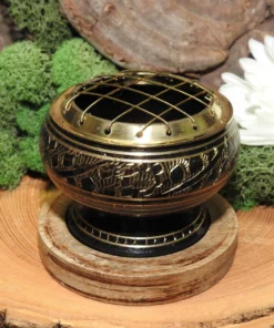 Brass Incense Holder with Wood Base