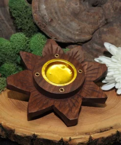 Round Wooden Lotus Incense Burner