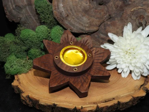 Round Wooden Lotus Incense Burner