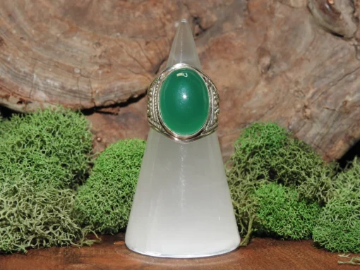 Green Onyx Sterling Silver Ring-Size 7
