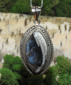 Dendritic Opal (Merlinite) .925 Silver Pendant