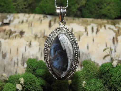 Dendritic Opal (Merlinite) .925 Silver Pendant