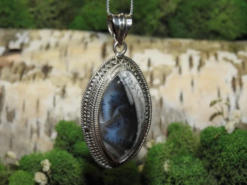 Dendritic Opal (Merlinite) .925 Silver Pendant - Image 3