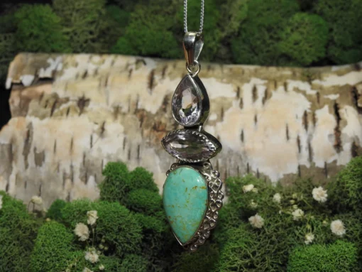 Turquoise & Amethyst .925 Silver Pendant - Image 2